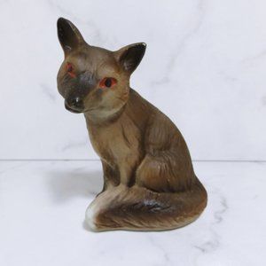 Vintage GOT Hand Painted Matte Bisque Brown & Amber Eyes Fox Figure 1970's